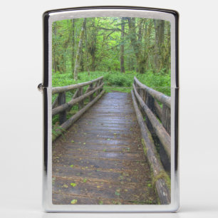 Maple Glade trail wooden bridge, ferns and Zippo Lighter
