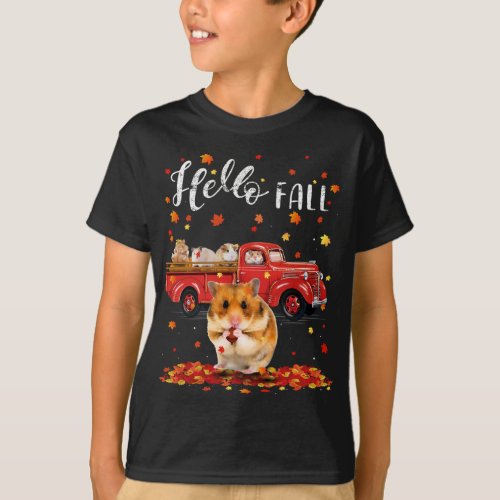 Maple Hamster Leaf Fall Autumn Red Truck T_Shirt