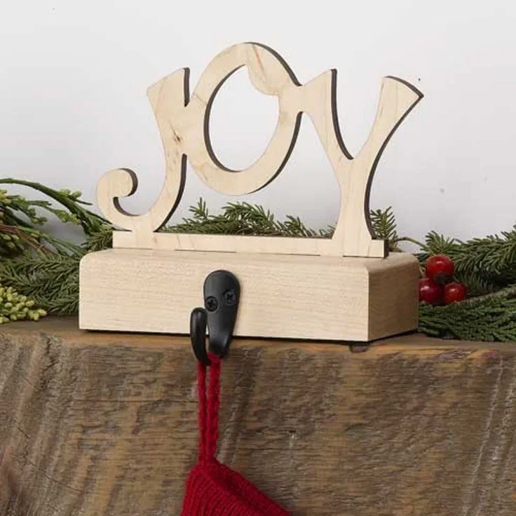 Maple "JOY" Wood Christmas Stocking Holder Zazzle
