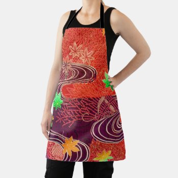 Maple Leaf And Running Water  Japanese Design Apron by Wagaraya at Zazzle