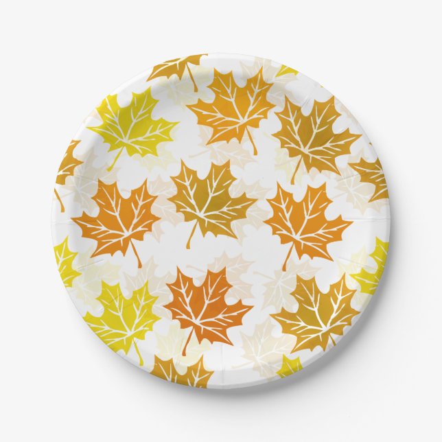 Maple Leaf Autumn Leaves Fall Foliage Thanksgiving Paper Plates (Front)