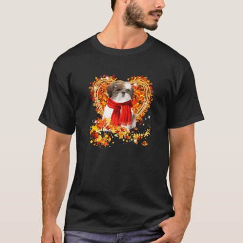 Maple Leaf Autumn Season Love Baby Shih Tzu Dog Fa T_Shirt