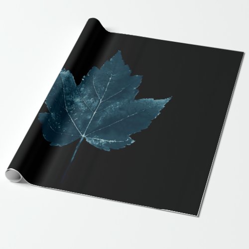 Maple Leaf Black Cyanotype Blue Autumn Country Wrapping Paper
