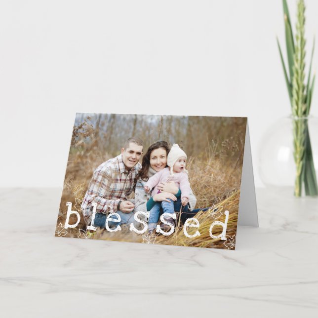 Maple Leaf Blessed Family Photo Thanksgiving Card (Front)