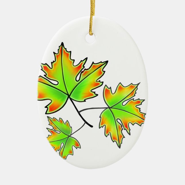 Maple Leaf, botanical, red orange green leaves Ceramic Ornament (Front)