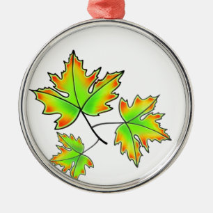 Maple Leaf, botanical, red orange green leaves Metal Ornament