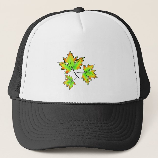 Maple Leaf, botanical, red orange green leaves Trucker Hat (Front)