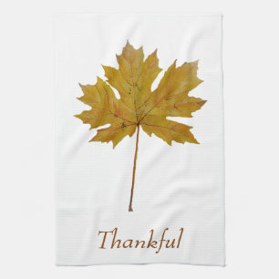 Maple leaf botanical watercolor Thankful Kitchen Towel