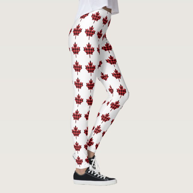 Maple Leaf Buffalo Plaid Check Pattern Leggings (Right)
