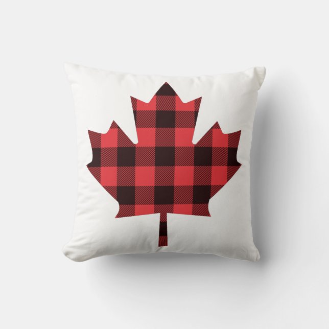 Maple Leaf Buffalo Plaid Check Throw Pillow (Front)