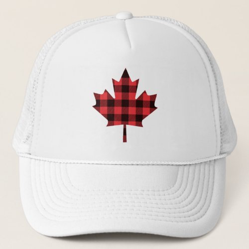 Maple Leaf Buffalo Plaid Check Trucker Hat