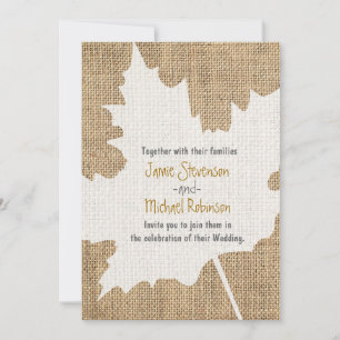Maple Leaf Burlap Rustic Fall Wedding Invitation