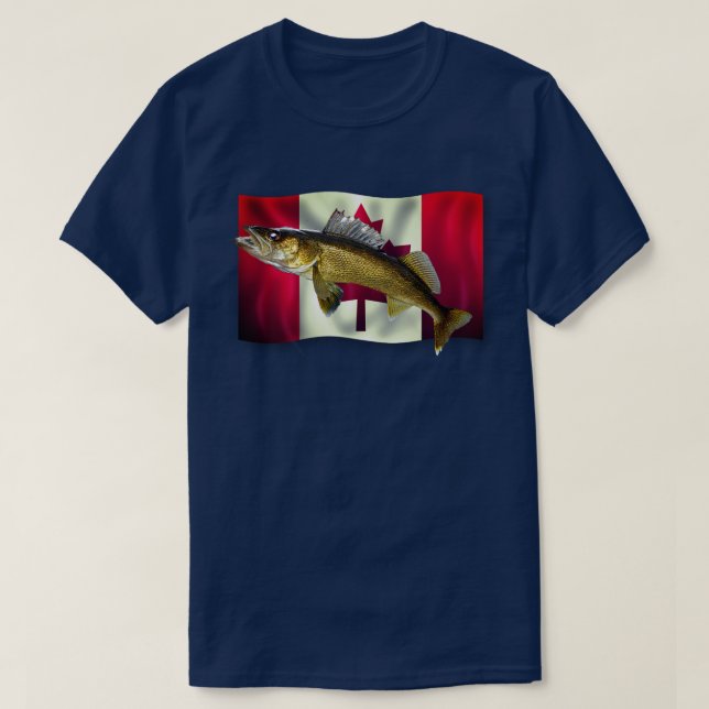 Maple Leaf Canadian Flag & Walleye Pike  T-Shirt (Design Front)