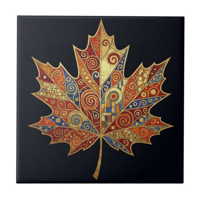 MAPLE LEAF Coaster: Gustav Klimt Bar Accessory Ceramic Tile (Front)