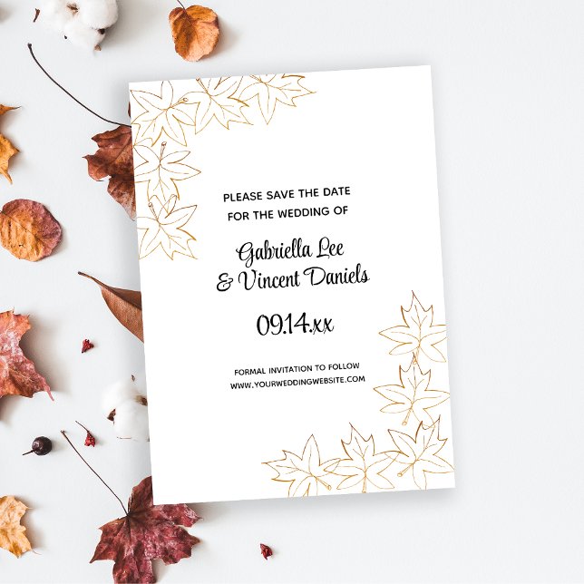 Maple Leaf Edge Fall Wedding Save the Date (Fall in love with this autumn leaves wedding save the date announcement card.)