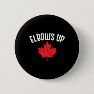 Maple Leaf Elbows Up Canada Funny Canadian Hockey Button