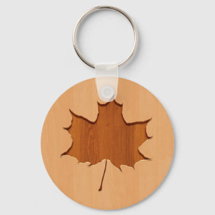 Maple leaf engraved on wood design keychain