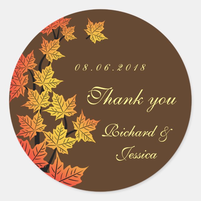 Maple Leaf Fall Autumn Wedding Sticker Brown (Front)