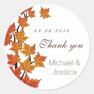 Maple Leaf Fall Autumn Wedding Sticker White