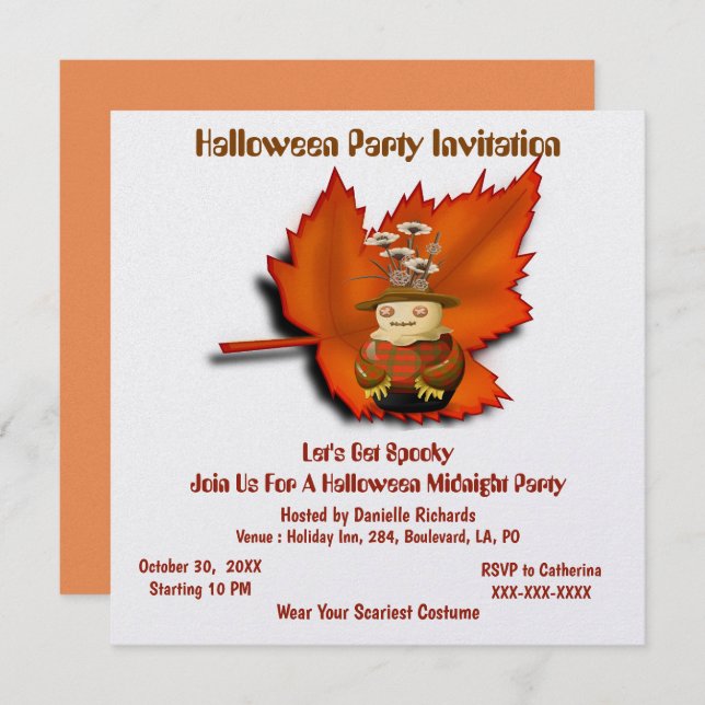 Maple Leaf Fall Halloween Midnight Party  Invitation (Front/Back)