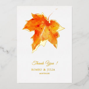 Maple Leaf Fall in Love Thank you Foil Card