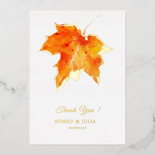 Maple Leaf Fall in Love Thank you Foil Card (Front)