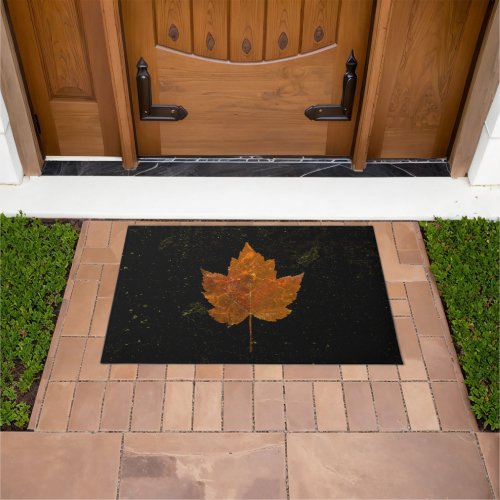 Maple Leaf Gold Yellow Black Country Fall Texture Doormat