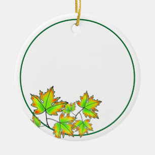 Maple Leaf green yellow orange customizable Ceramic Ornament