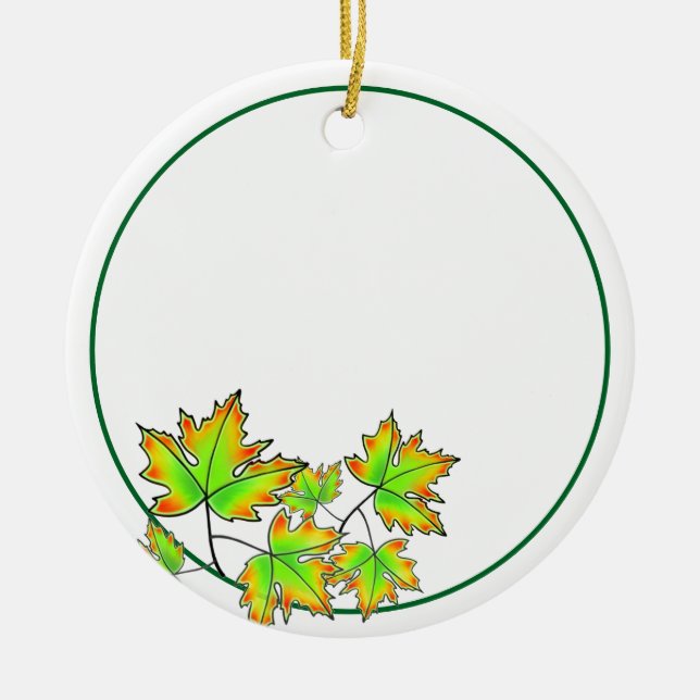 Maple Leaf green yellow orange customizable  Ceramic Ornament (Front)