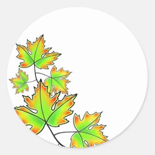 Maple Leaf green yellow red leaves  Classic Round Sticker