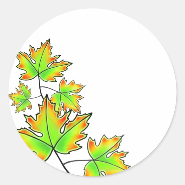 Maple Leaf, green yellow red leaves  Classic Round Sticker (Front)