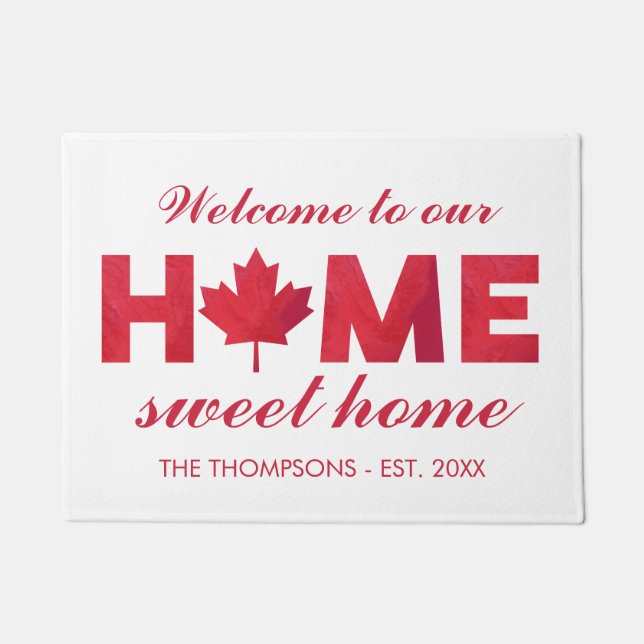 Maple Leaf Home Sweet Home Family Name Doormat (Front)