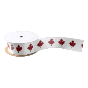Maple leaf in deep red with gold rim Ribbon