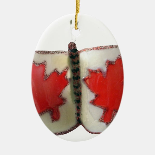 "Maple Leaf Monarch" Canadian Flag Butterfly  Ceramic Ornament (Front)