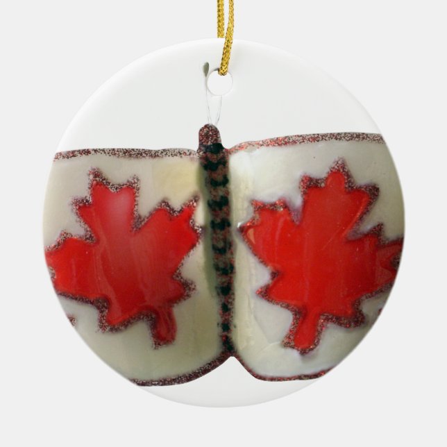 "Maple Leaf Monarch" Canadian Flag Butterfly  Ceramic Ornament (Front)