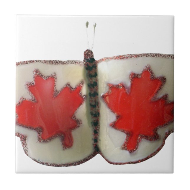 "Maple Leaf Monarch" Canadian Flag Butterfly  Ceramic Tile (Front)