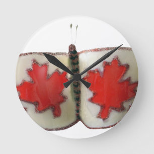 "Maple Leaf Monarch" Canadian Flag Butterfly Round Clock