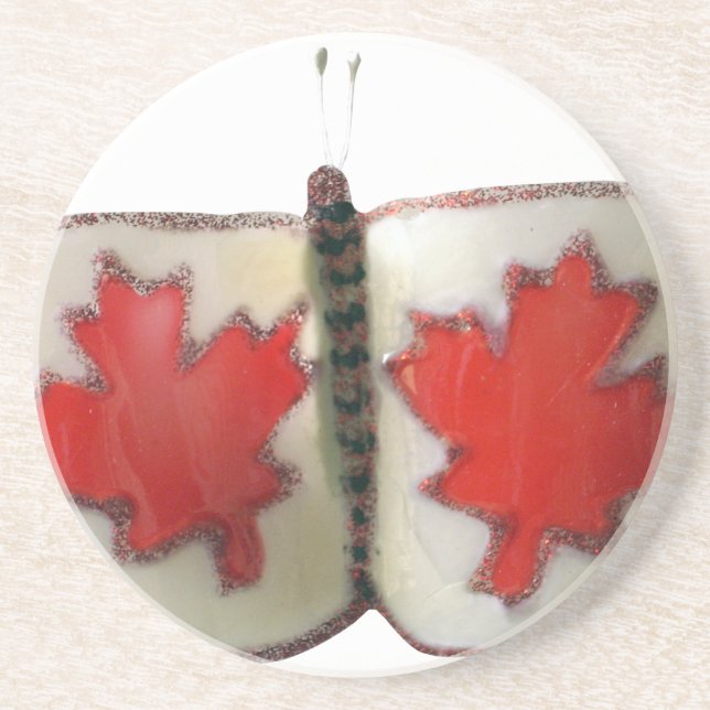 "Maple Leaf Monarch" Canadian Flag Butterfly  Sandstone Coaster (Front)