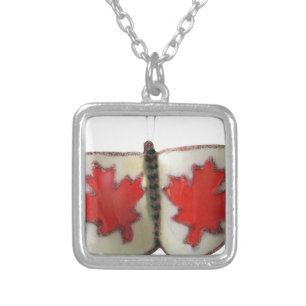 "Maple Leaf Monarch" Canadian Flag Butterfly  Silver Plated Necklace