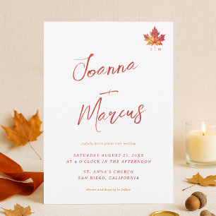 Maple Leaf Monogram Script Casual Fall Wedding Invitation