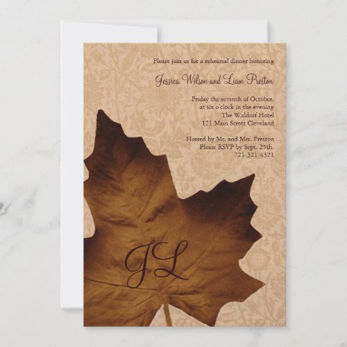 Maple Leaf Monogrammed Rehearsal Dinner Invite