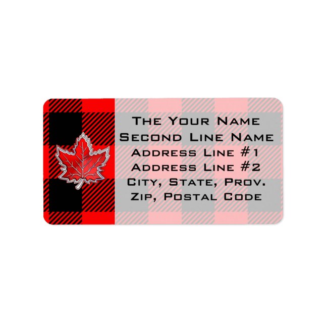Maple Leaf on Buffalo Check Red Black Plaid Decor Label (Front)