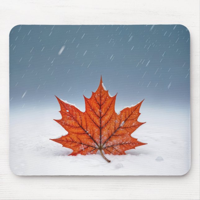 Maple Leaf On Fresh Snow Mouse Pad (Front)