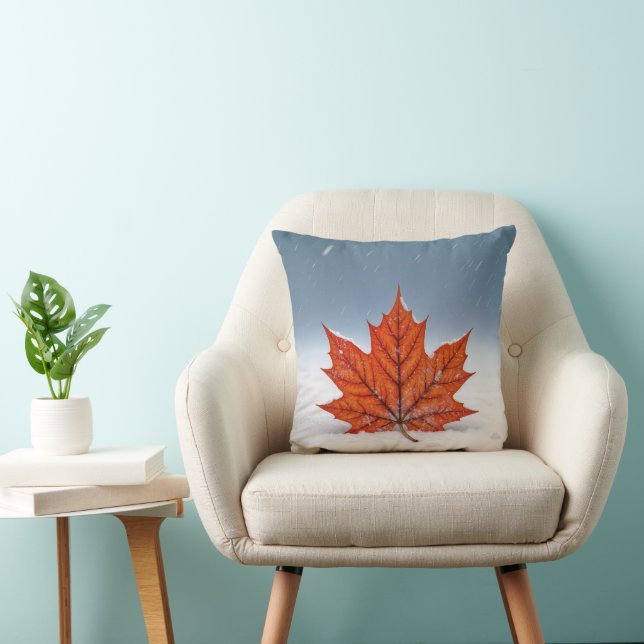 Maple Leaf On Fresh Snow  Throw Pillow (Chair)