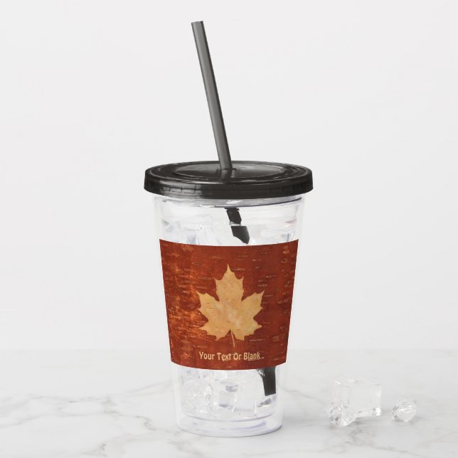 Maple Leaf On Inner Birch Bark Acrylic Tumbler (Front Ice)