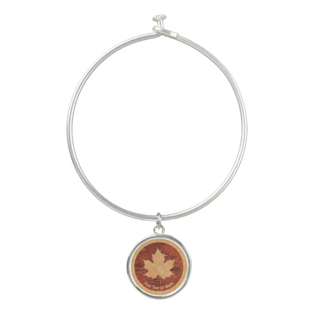 Maple Leaf On Inner Birch Bark Bangle Bracelet (Front)