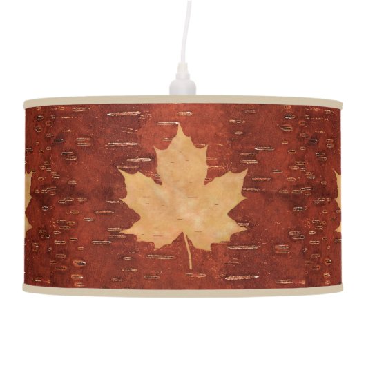 Maple Leaf On Inner Birch Bark Ceiling Lamp (Front)