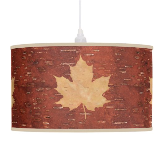 Maple Leaf On Inner Birch Bark Ceiling Lamp (Right)