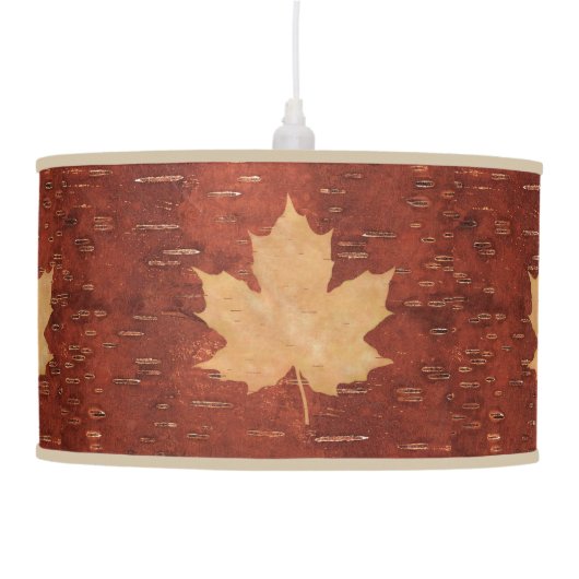 Maple Leaf On Inner Birch Bark Ceiling Lamp (Left)