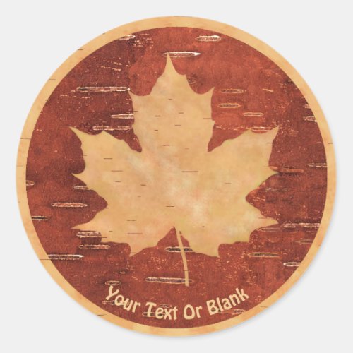 Maple Leaf On Inner Birch Bark Classic Round Sticker